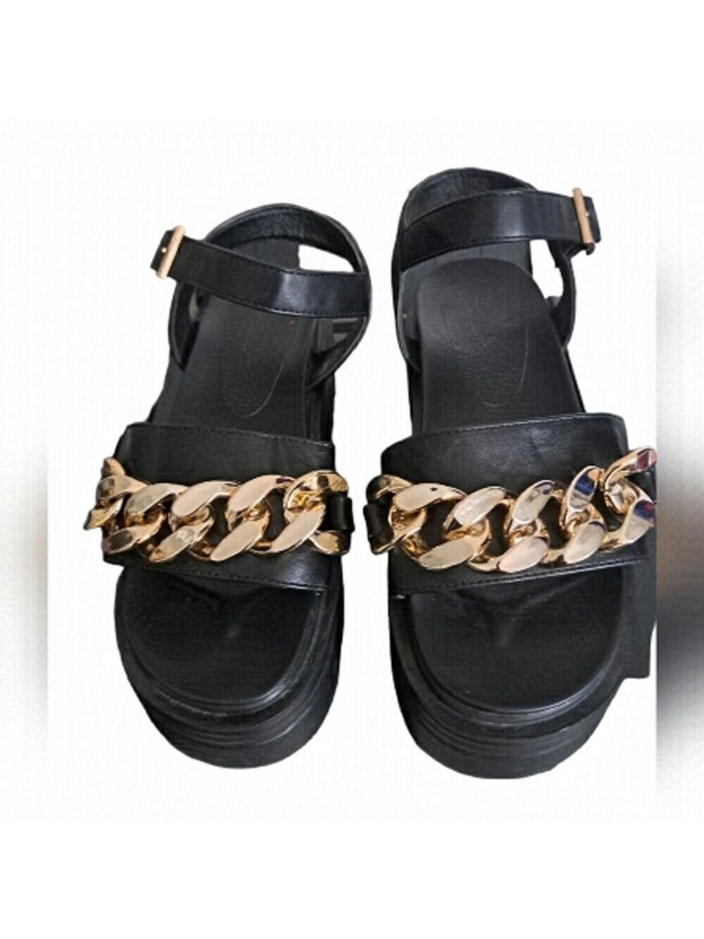 TRUFFLE COLLECTION black platform chunk thick chain sandals Academia Wednesday 7